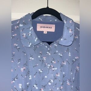 JessaKae floral blue long midi button down collared dress size S